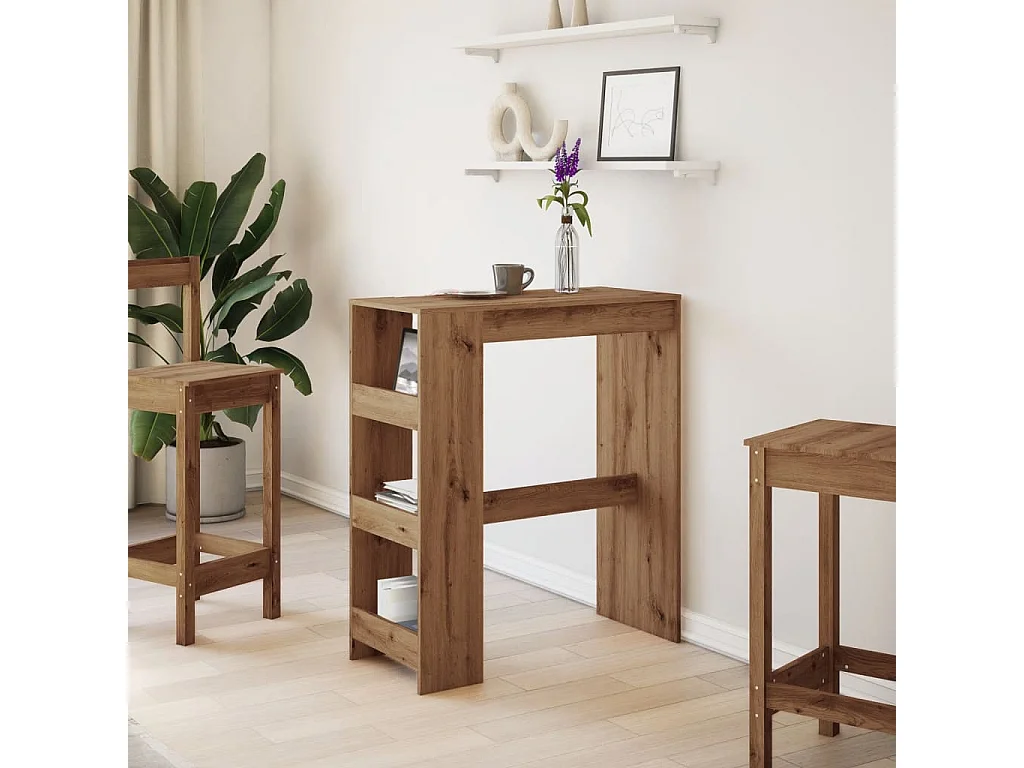 Mesa alta con estantes madera roble artisian 90x40x103,5 cm