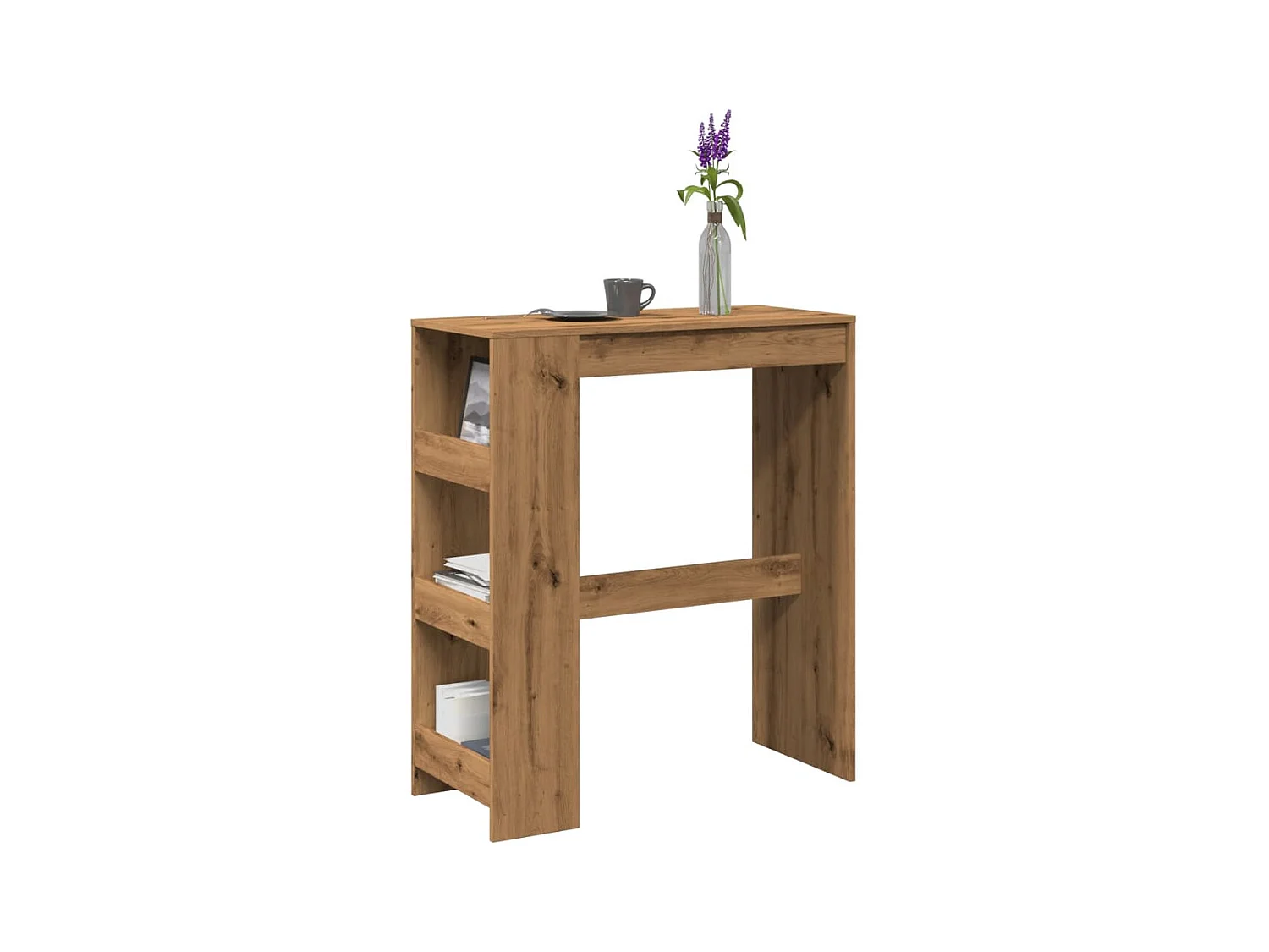 Table de bar avec étagères chêne artisanal bois d'ingénierie