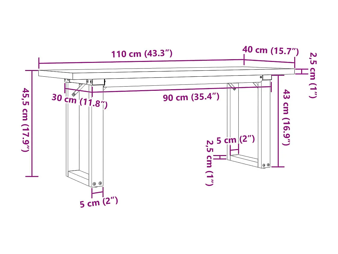 Mesa de centro estrutura em O 110x40x45,5cm pinho/ferro fundido
