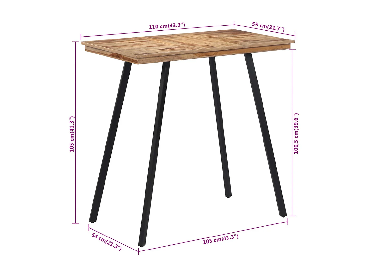 Mesa de bar 110x55x105 cm madeira de teca maciça
