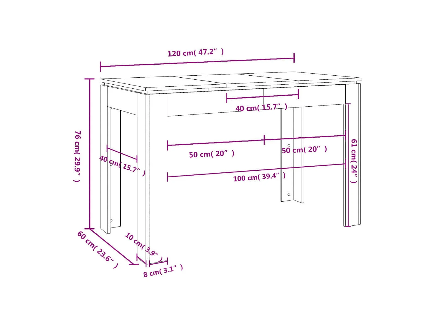 Tavolo da Pranzo Bianco 120x60x76 cm in Legno Multistrato