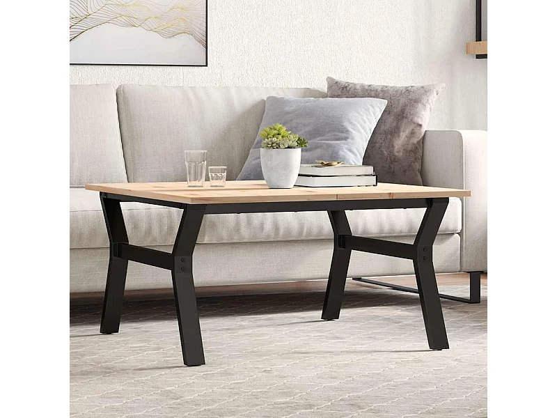 Mesa de centro estrutura em Y 80x80x45 cm pinho e ferro fundido