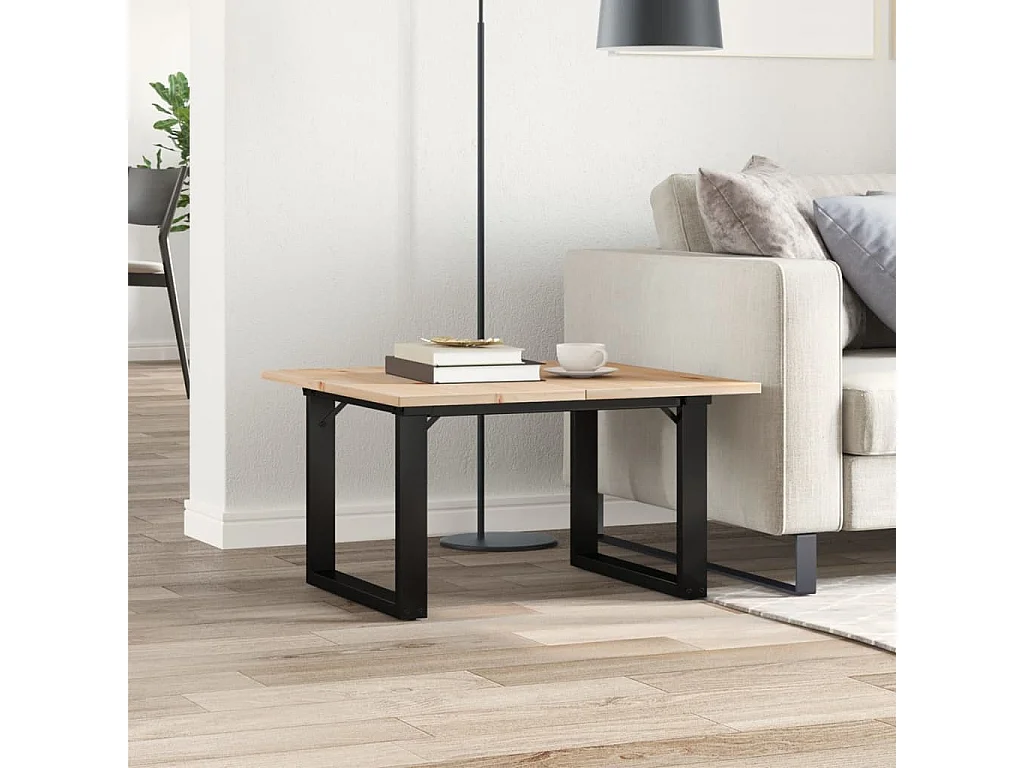 Tavolino da Salotto Telaio a O 60x60x40cm Legno Pino e Acciaio