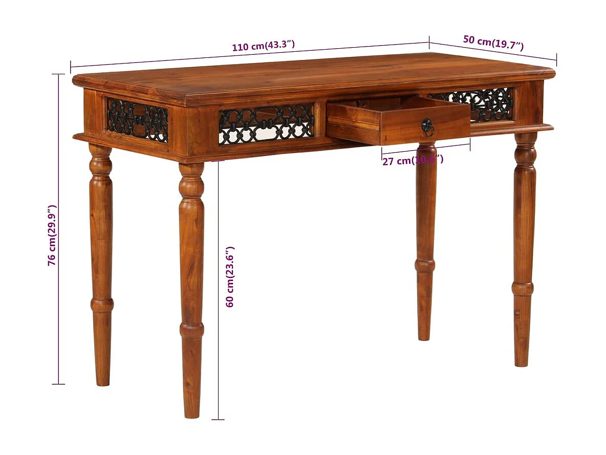 Scrivania con Cassetto 110x50x76 cm in Legno Massello di Acacia
