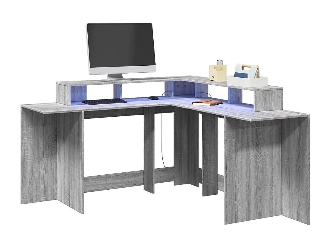 Bureau et lumières LED sonoma gris 152x152x91cm bois ingénierie