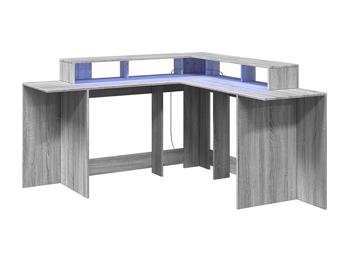 Bureau et lumières LED sonoma gris 152x152x91cm bois ingénierie