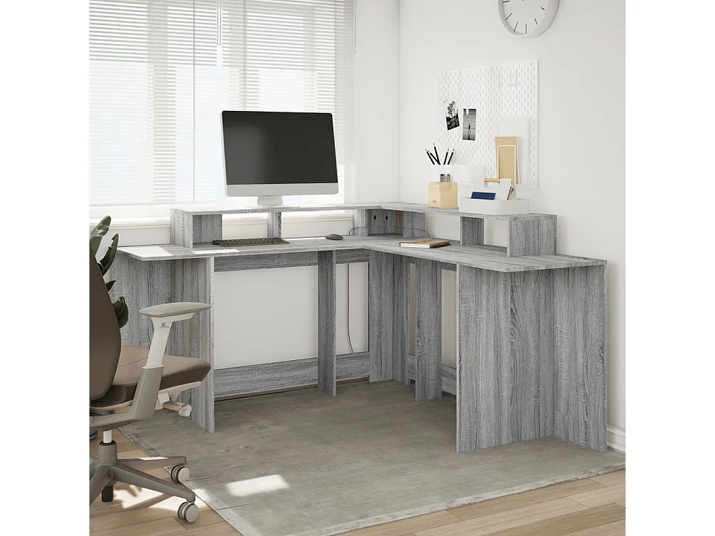 Bureau et lumières LED sonoma gris 152x152x91cm bois ingénierie