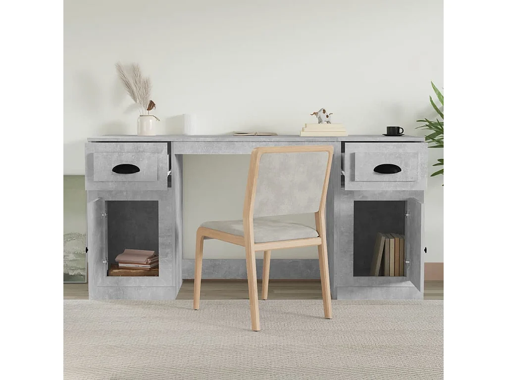 Scrivania con Armadietto Grigio Cemento in Legno Multistrato