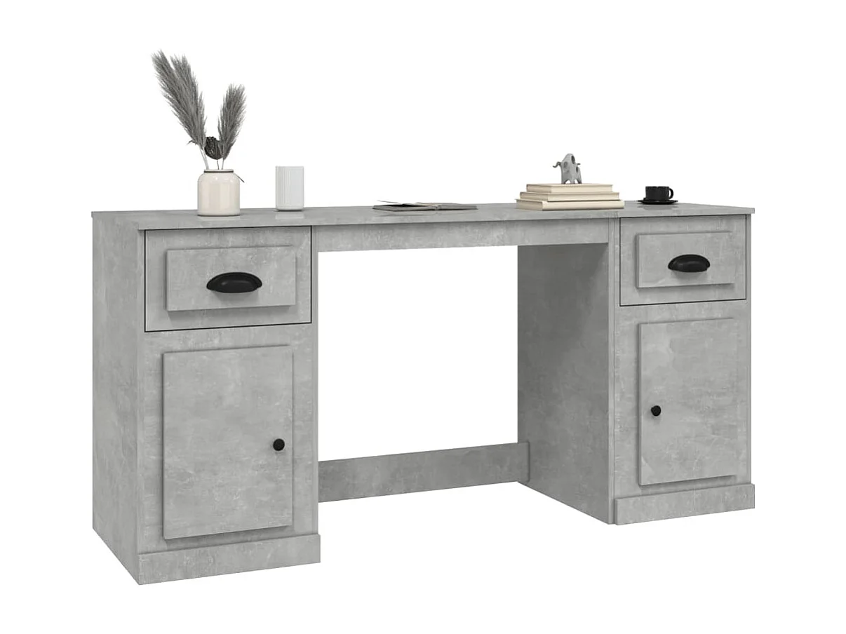 Bureau avec armoire gris béton bois d'ingénierie
