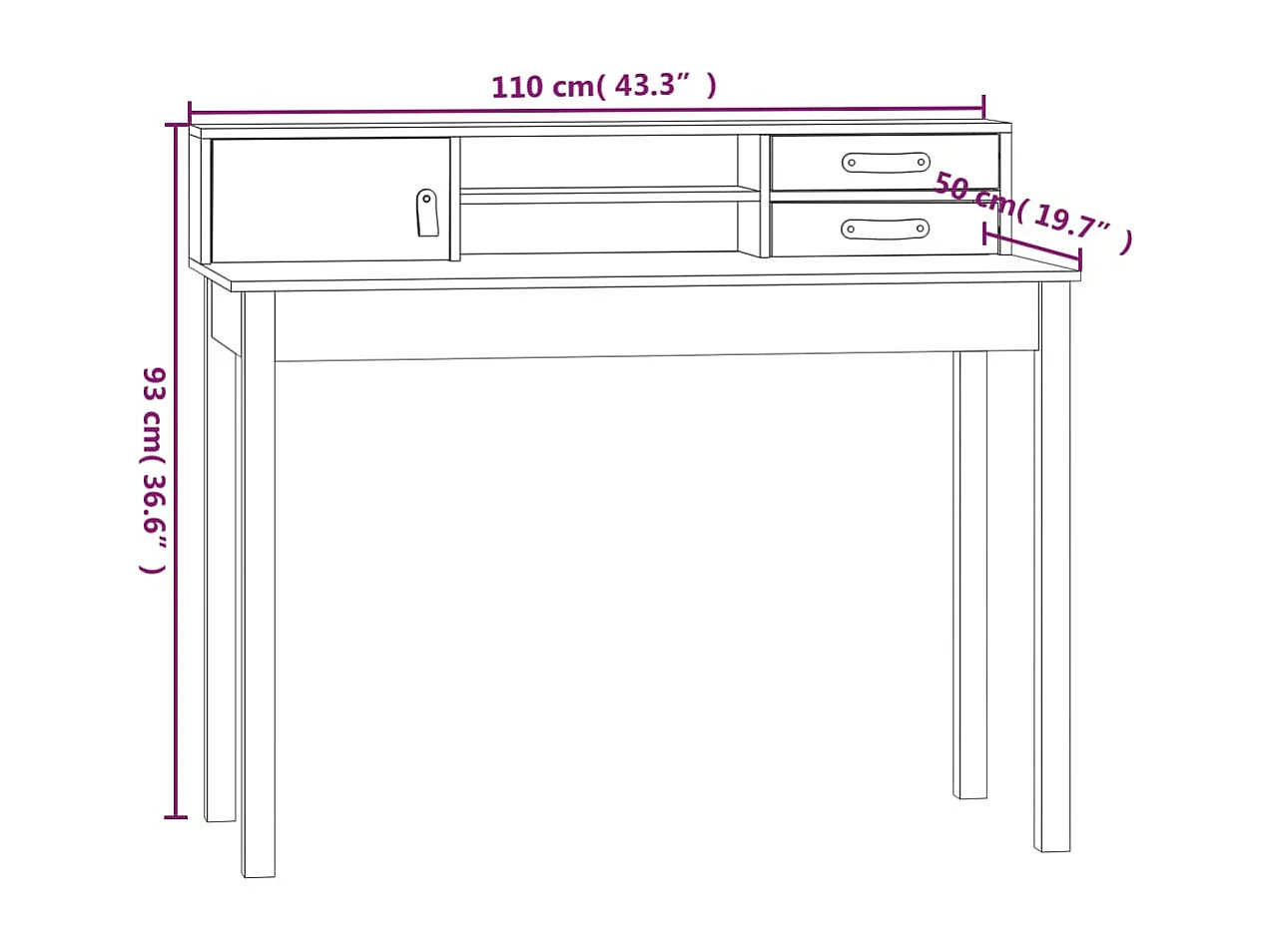 Scrivania Bianca 110x50x93 cm in Legno Massello di Pino