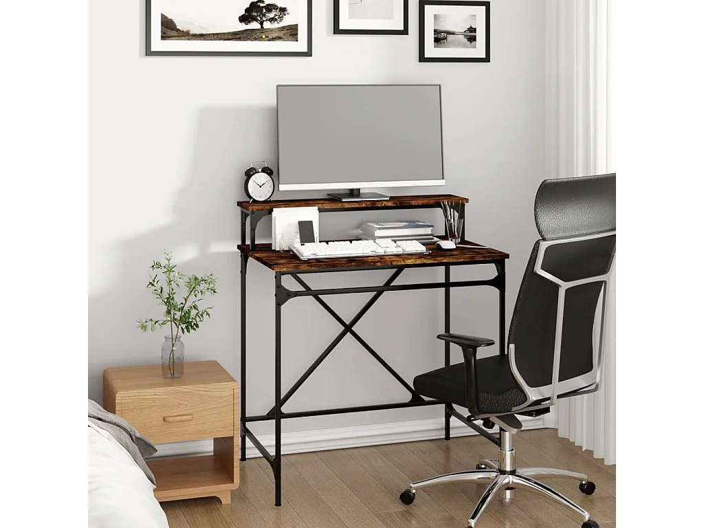 Bureau chêne fumé 80x50x90 cm bois d'ingénierie et fer