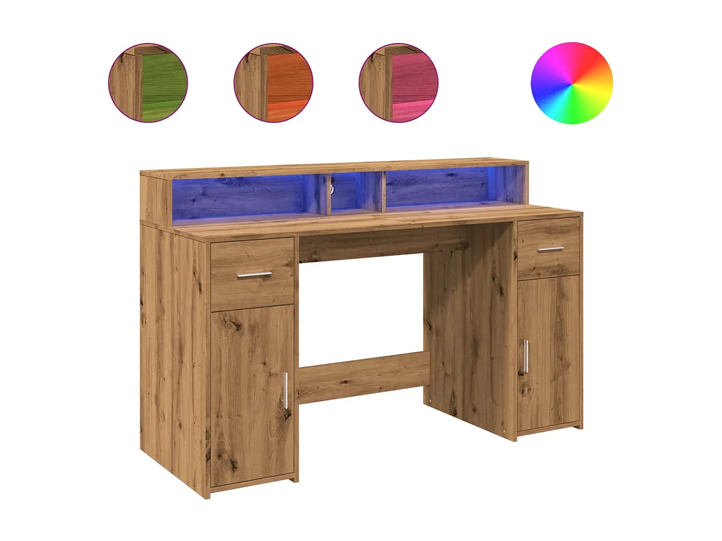 Bureau avec lumières LED chêne artisanal bois d'ingénierie