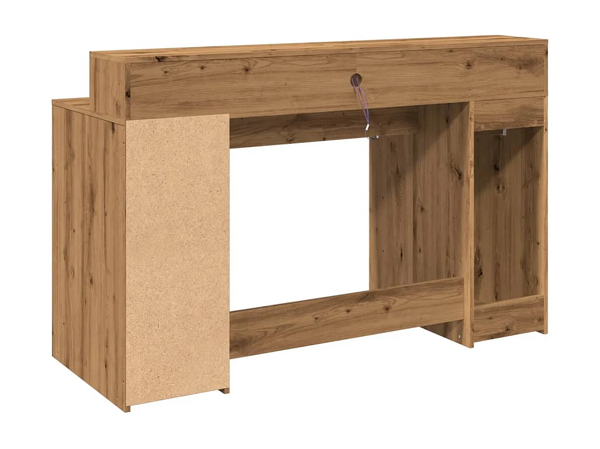 Bureau avec lumières LED chêne artisanal bois d'ingénierie