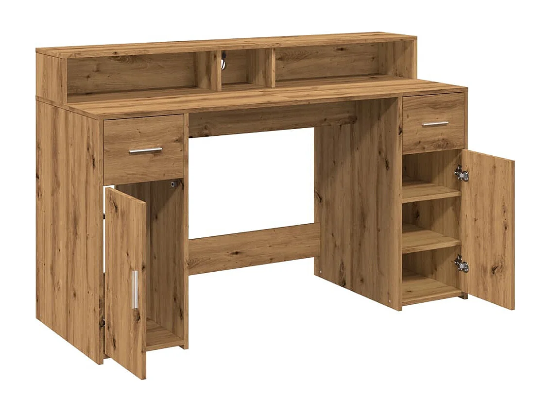 Bureau avec lumières LED chêne artisanal bois d'ingénierie