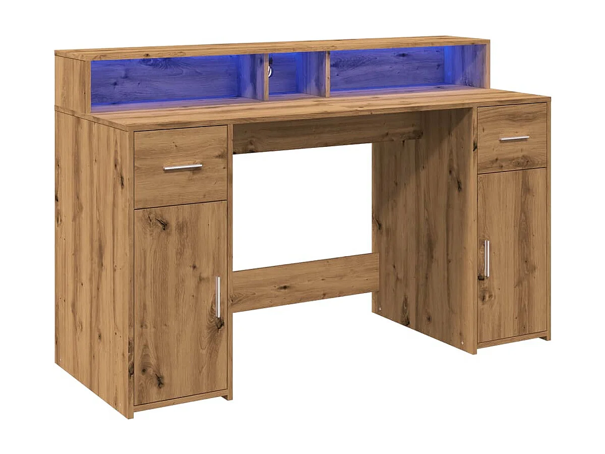 Bureau avec lumières LED chêne artisanal bois d'ingénierie