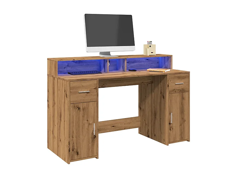 Bureau met LED-verlichting 140x55x91 cm hout artisanaal eiken