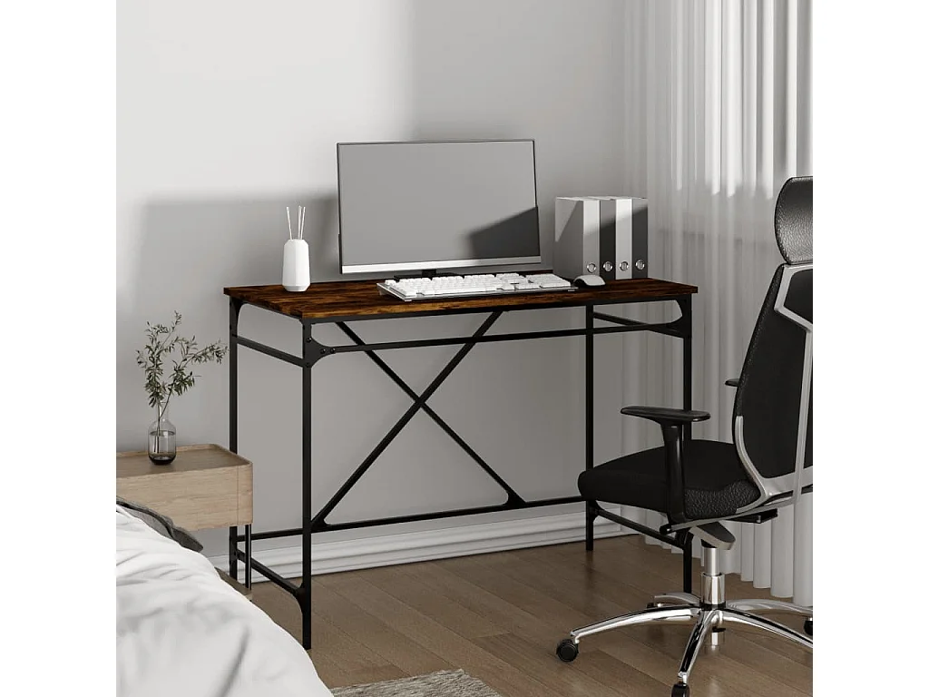 Bureau chêne fumé 100x50x75 cm bois d'ingénierie et fer