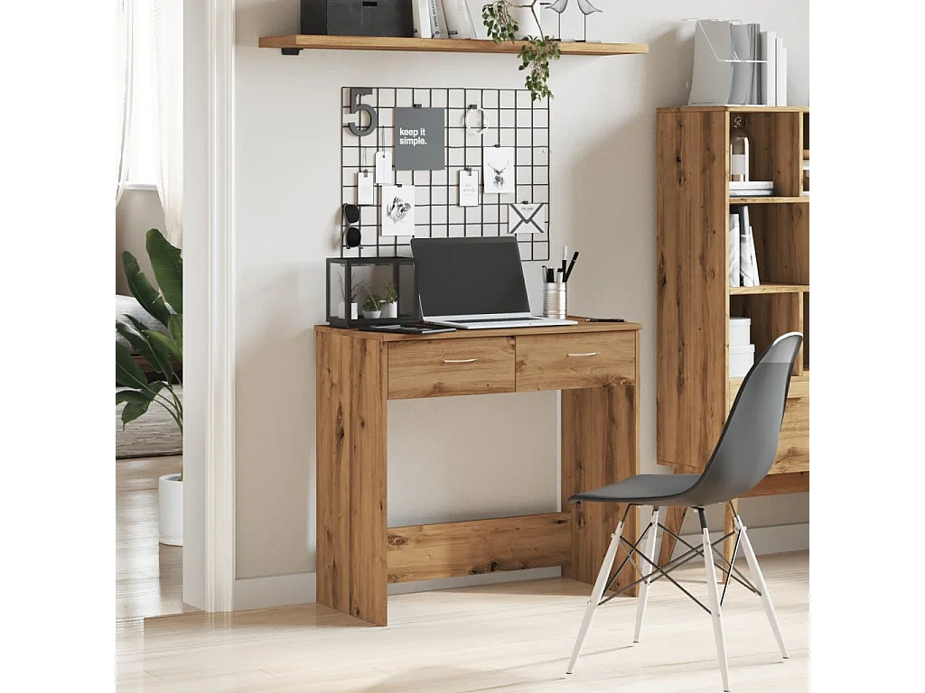 Bureau chêne artisanal 80x40x75 cm bois d'ingénierie