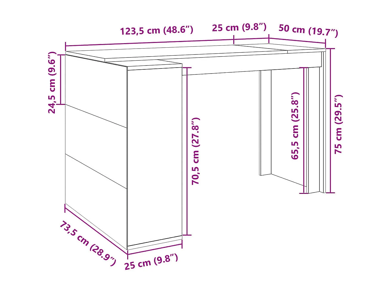 Bureau chêne sonoma 123,5x73,5x75 cm bois d'ingénierie