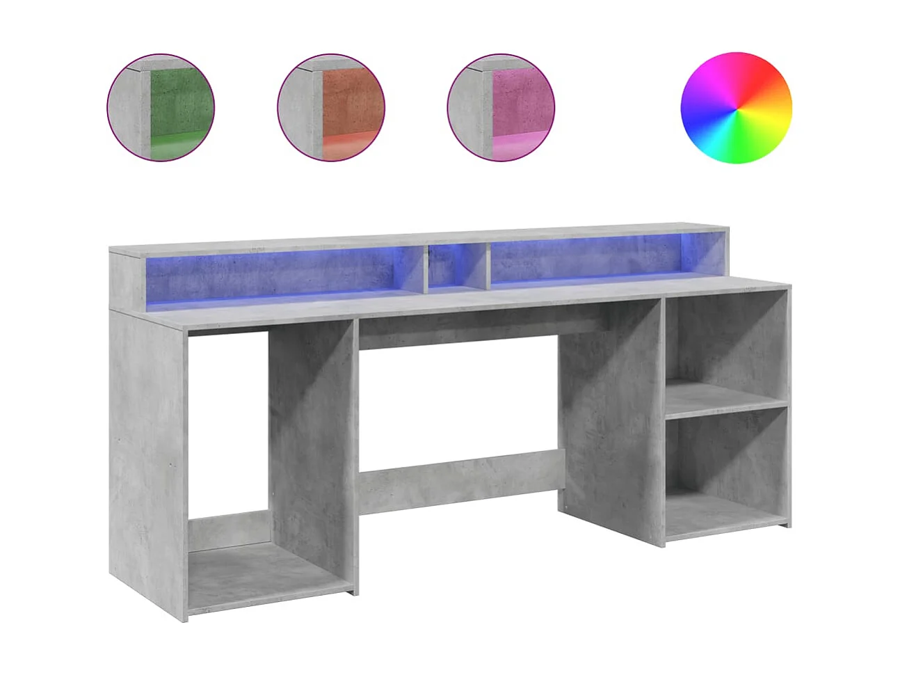 Escritorio con LED madera ingeniería gris hormigón 200x55x91 cm