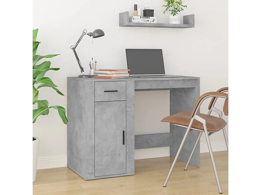 Bureau avec armoire gris béton bois d'ingénierie