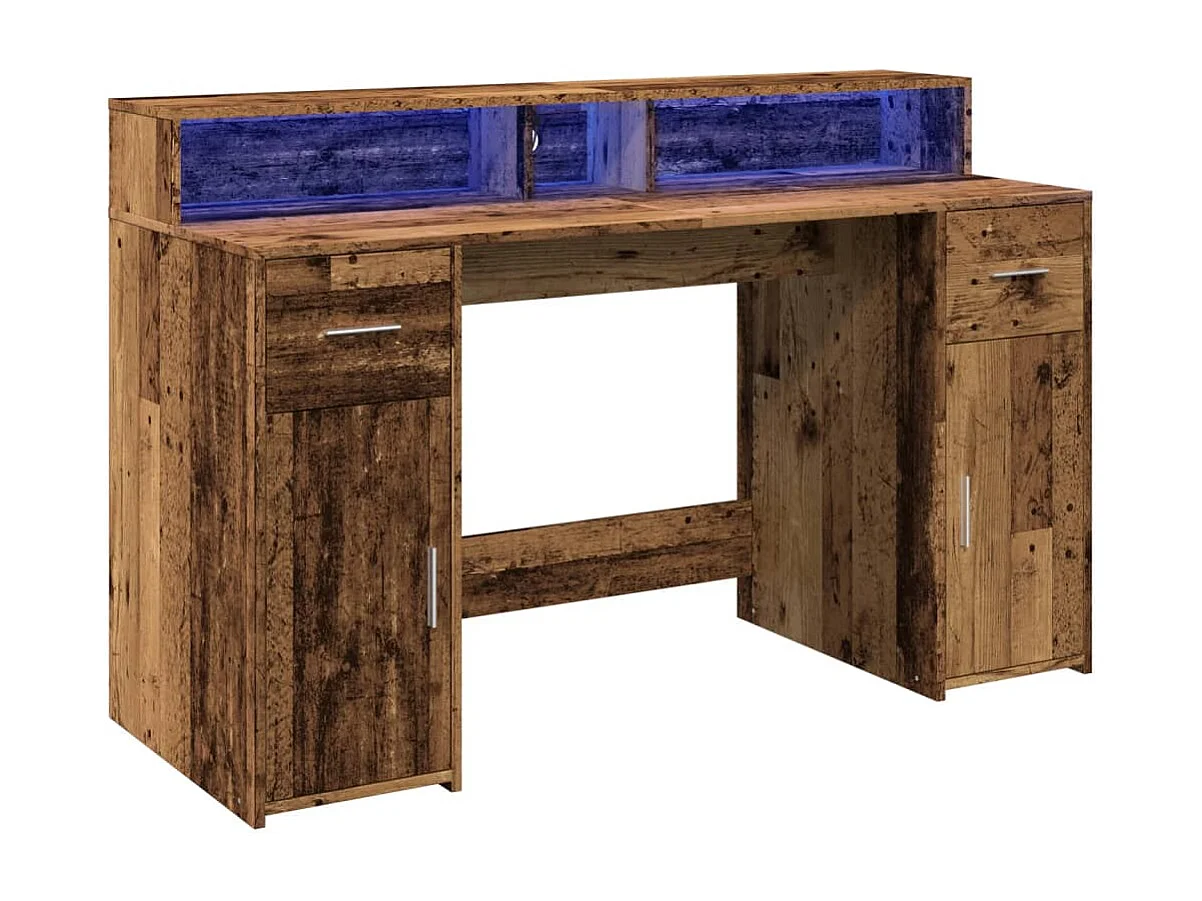Bureau avec lumières LED vieux bois bois d'ingénierie