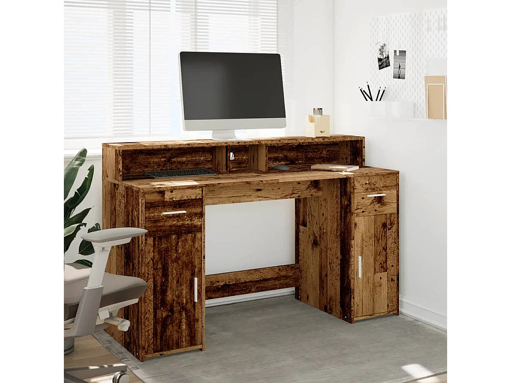 Bureau avec lumières LED vieux bois bois d'ingénierie