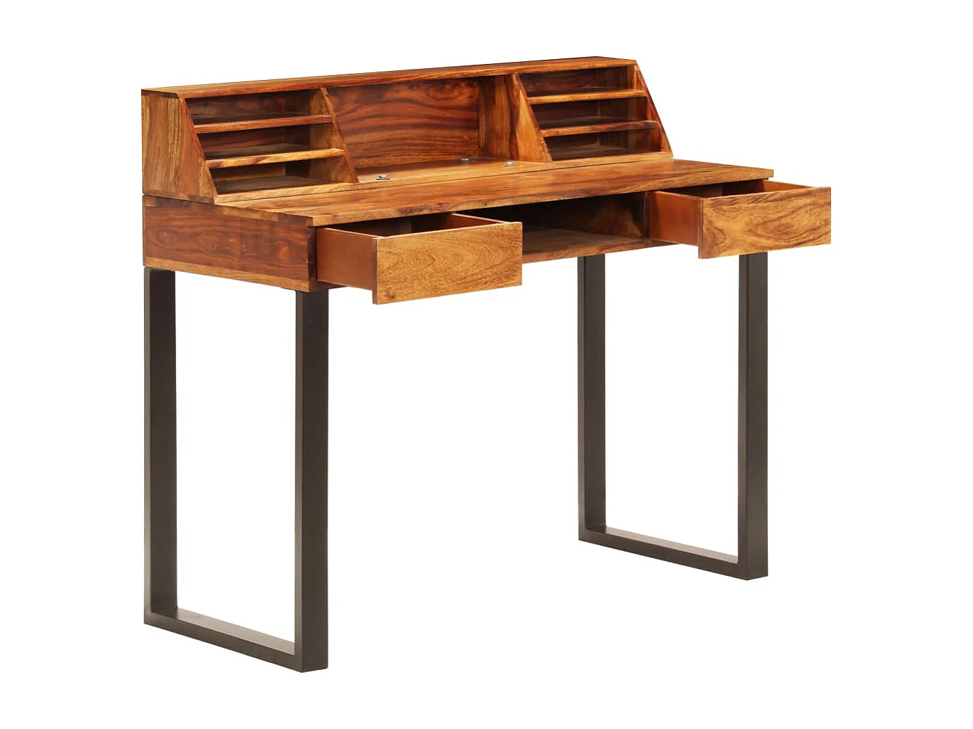 Bureau 110x50x94 cm massief sheeshamhout en staal