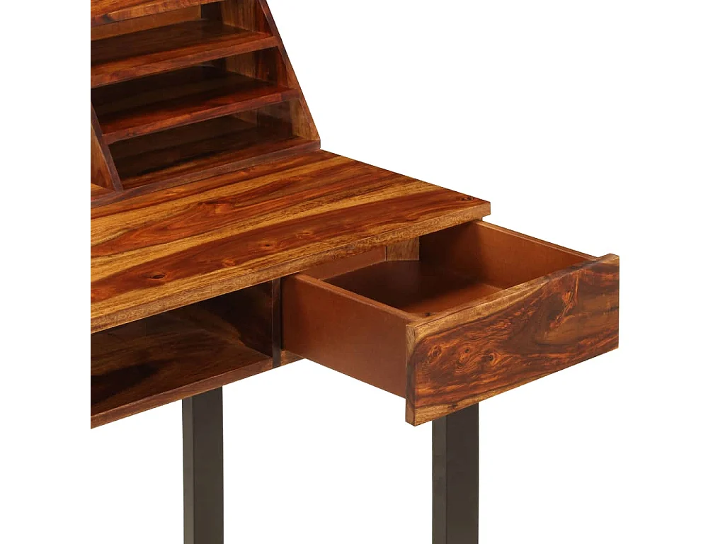 Bureau 110x50x94 cm massief sheeshamhout en staal
