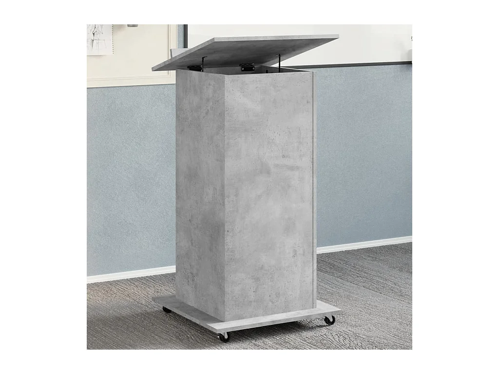 Rednerpult mit Rollen & Schublade Betongrau 55x55x107 cm