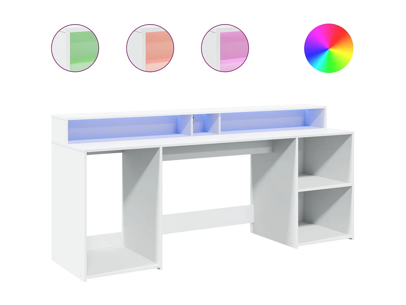 Scrivania con Luci LED Bianca 200x55x91 cm in Truciolato