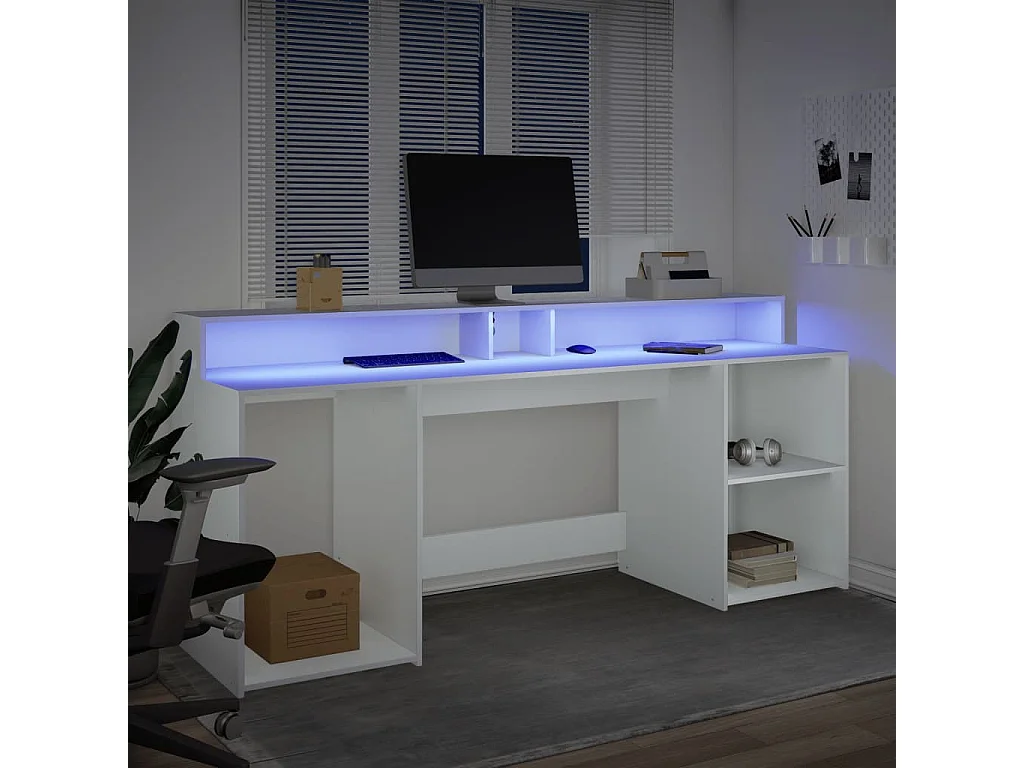 Bureau avec lumières LED blanc 200x55x91 cm bois d'ingénierie