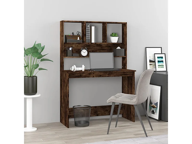 Bureau avec étagères Chêne fumé 102x45x148 cm Bois d'ingénierie