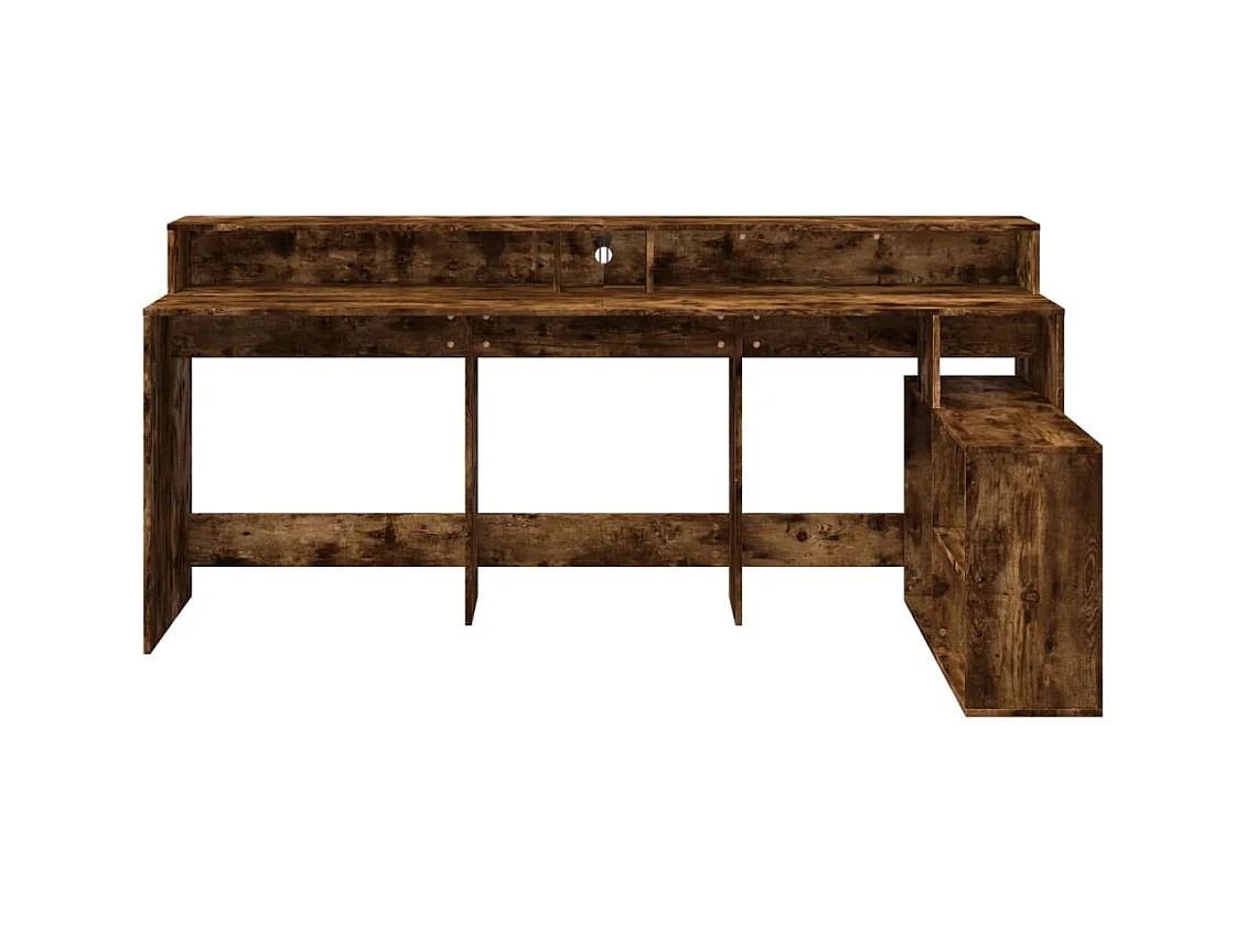 Bureau et lumières LED chêne fumé 200x104x91cm bois ingénierie