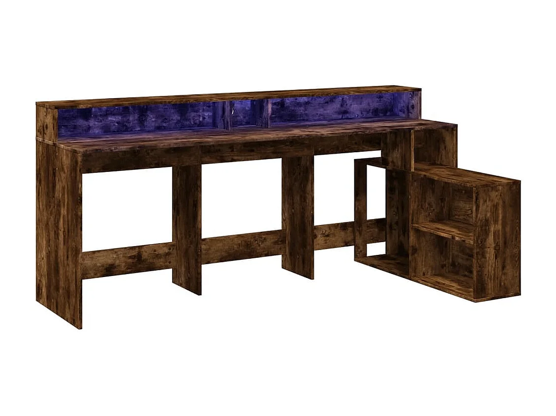 Bureau et lumières LED chêne fumé 200x104x91cm bois ingénierie