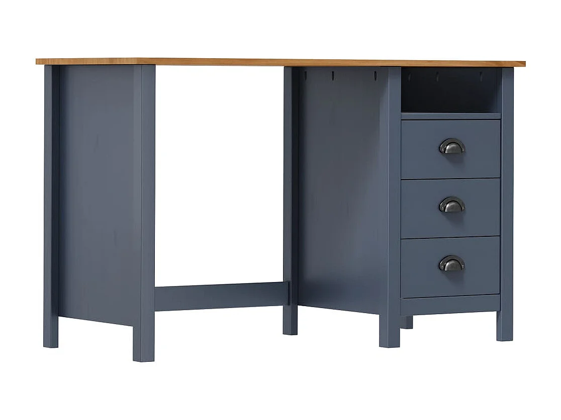 Bureau Hill avec 3 tiroirs Gris 120x50x74 cm Pin solide