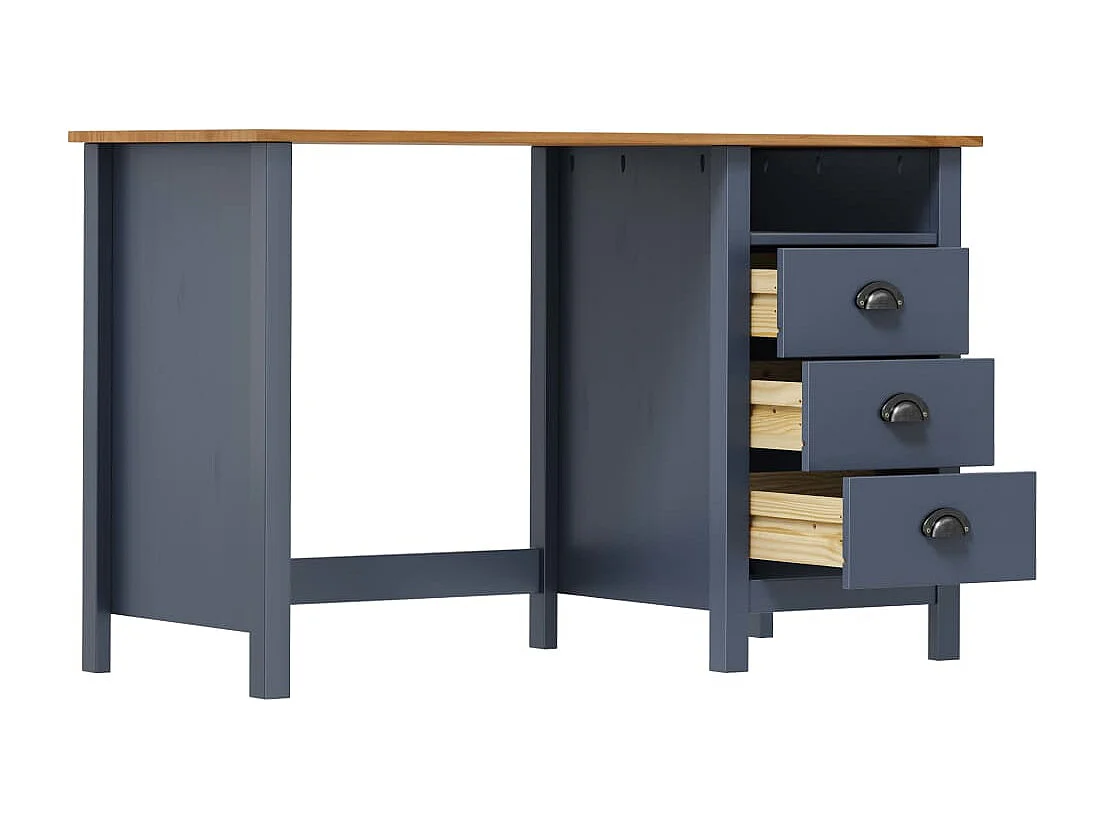 Bureau Hill avec 3 tiroirs Gris 120x50x74 cm Pin solide