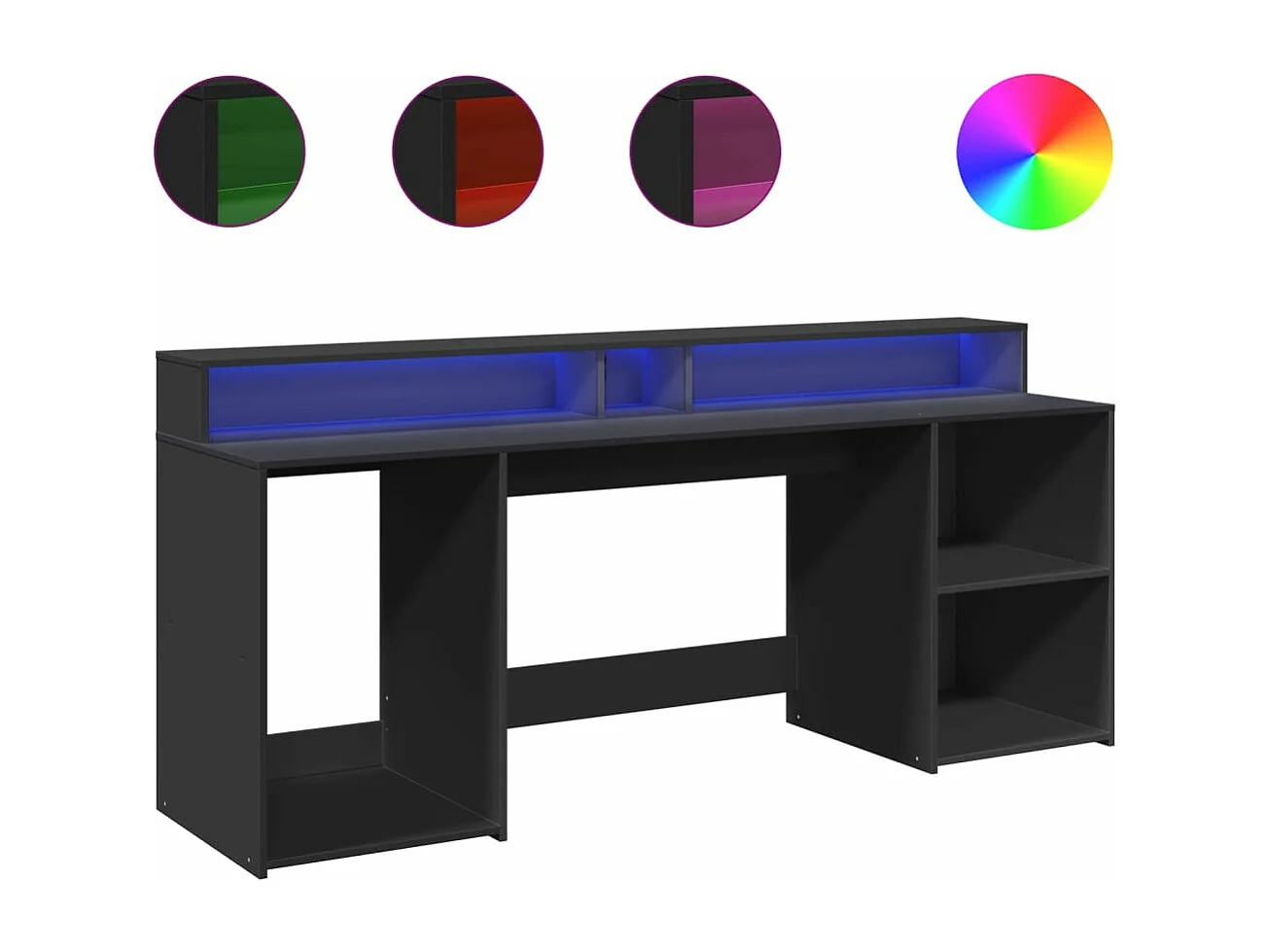 Scrivania con Luci LED Nera 200x55x91 cm in Truciolato