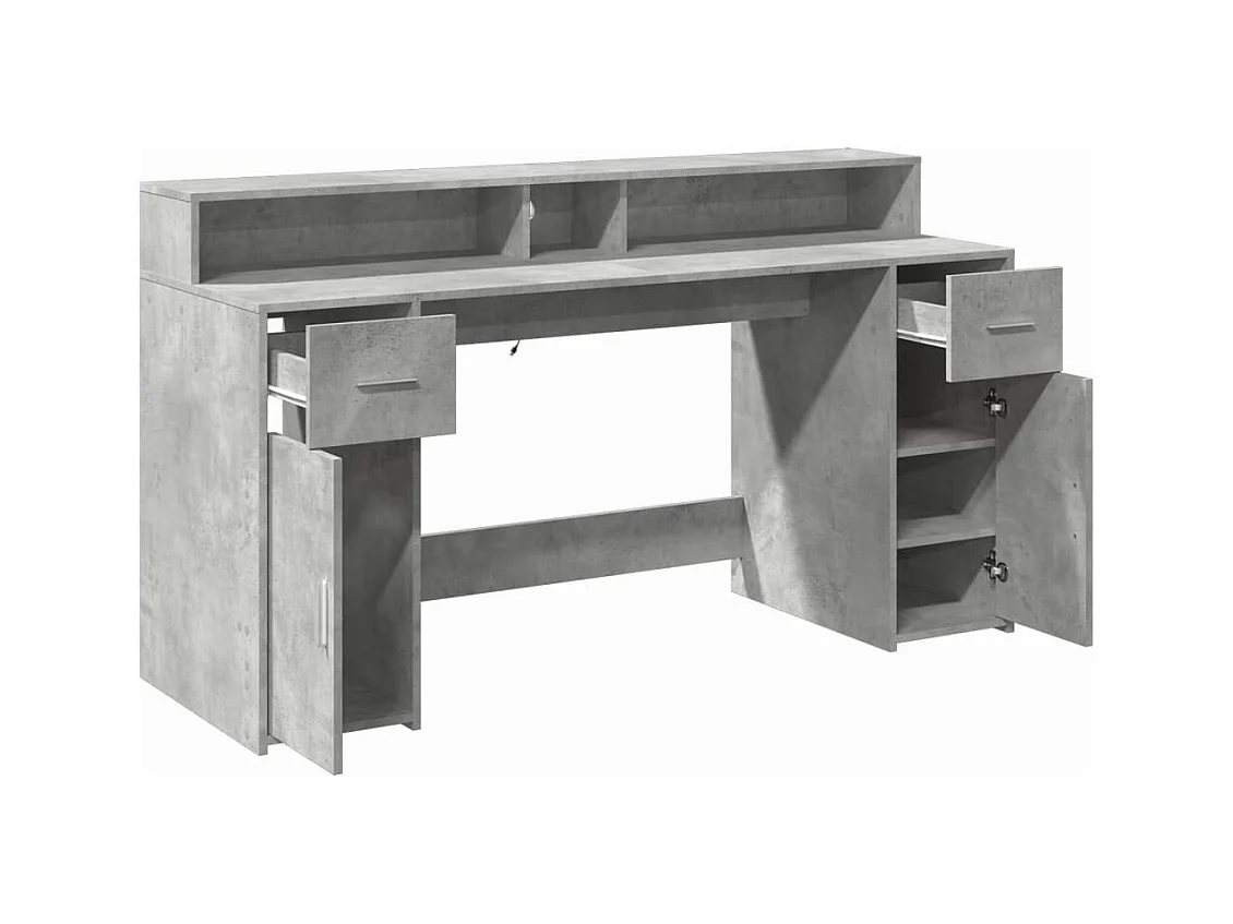 Bureau et lumières LED gris béton 160x55x91cm bois d'ingénierie