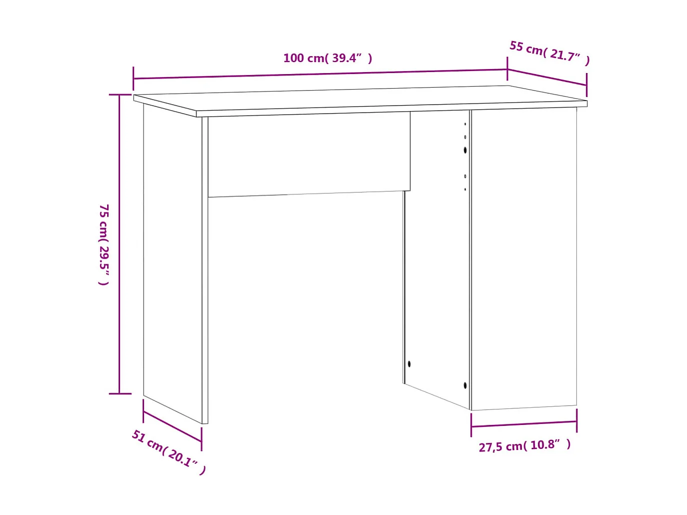 Bureau sonoma gris 100x55x75 cm bois d'ingénierie