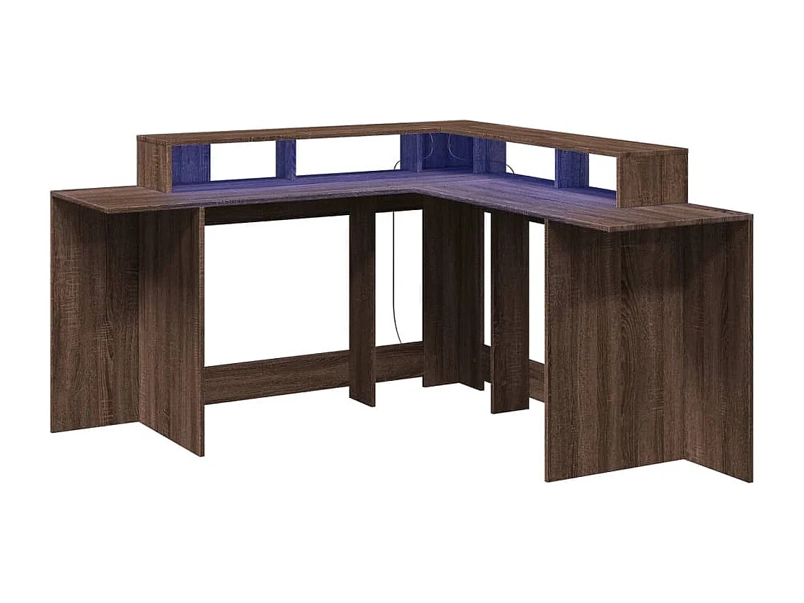 Bureau et lumières LED chêne marron bois d'ingénierie