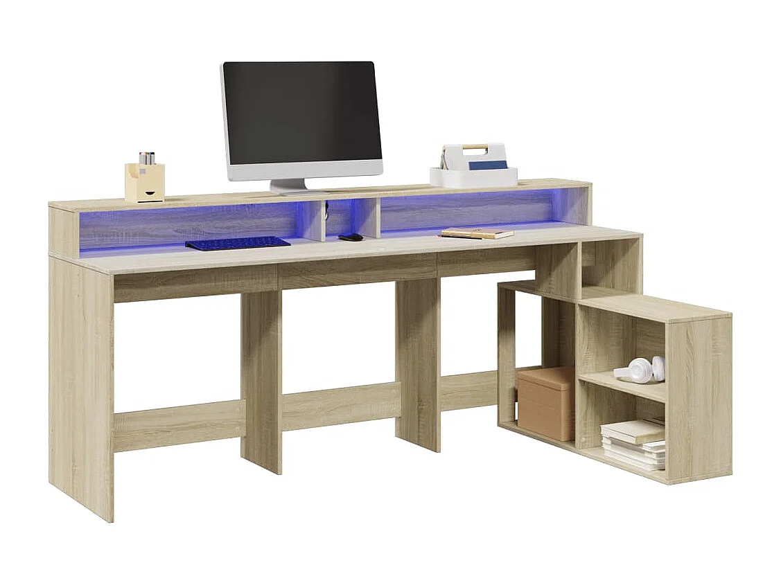 LED-Schreibtisch Sonoma-Eiche 200x104x91 cm Holzwerkstoff