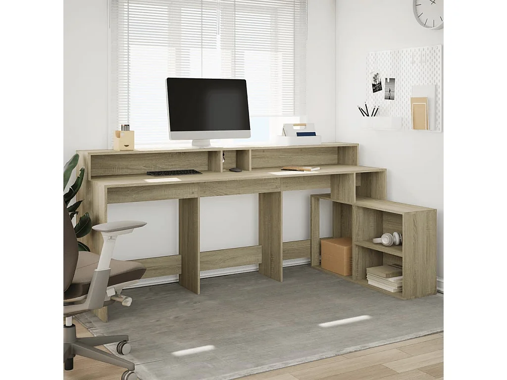 LED-Schreibtisch Sonoma-Eiche 200x104x91 cm Holzwerkstoff