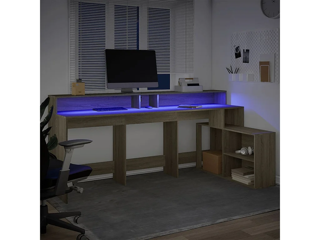 LED-Schreibtisch Sonoma-Eiche 200x104x91 cm Holzwerkstoff