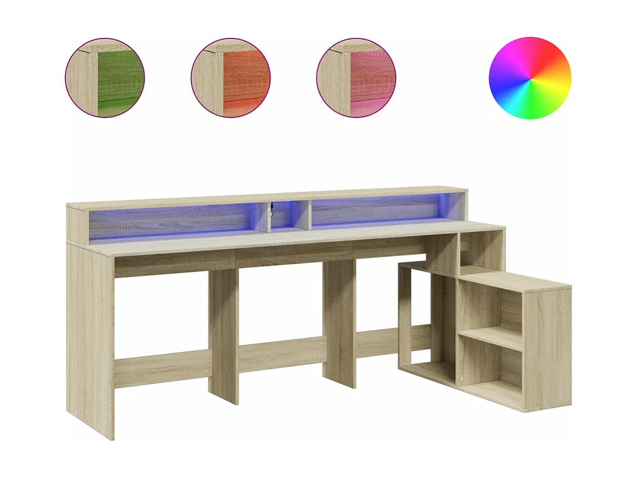 Bureau avec lumières LED chêne sonoma bois d'ingénierie