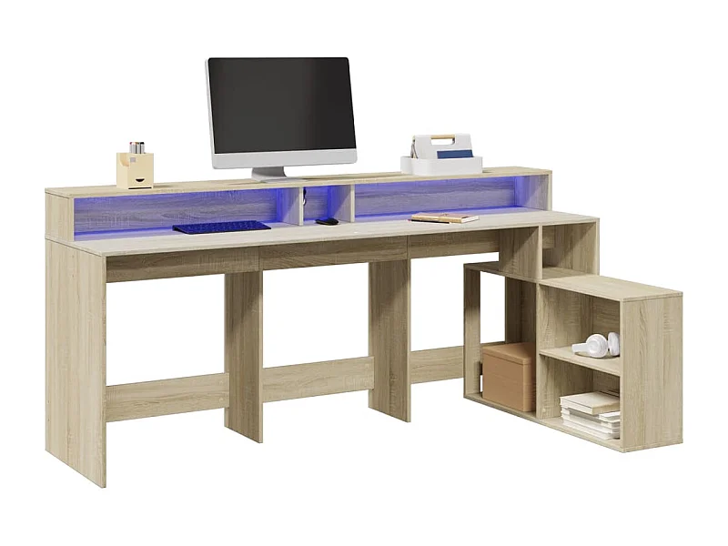 Bureau avec lumières LED chêne sonoma bois d'ingénierie