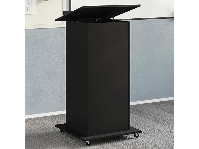 Atril con ruedas y cajón madera ingeniería negro 55x55x107 cm