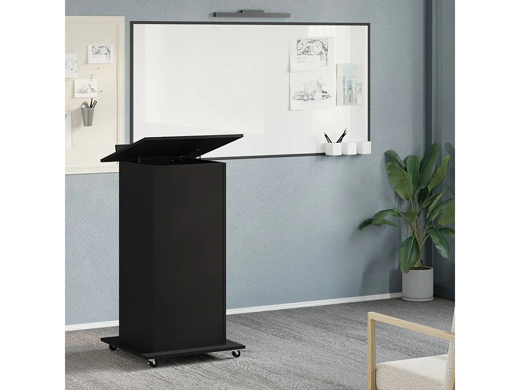 Leggio con Ruote e Cassetto Nero 55x55x107 cm in Multistrato