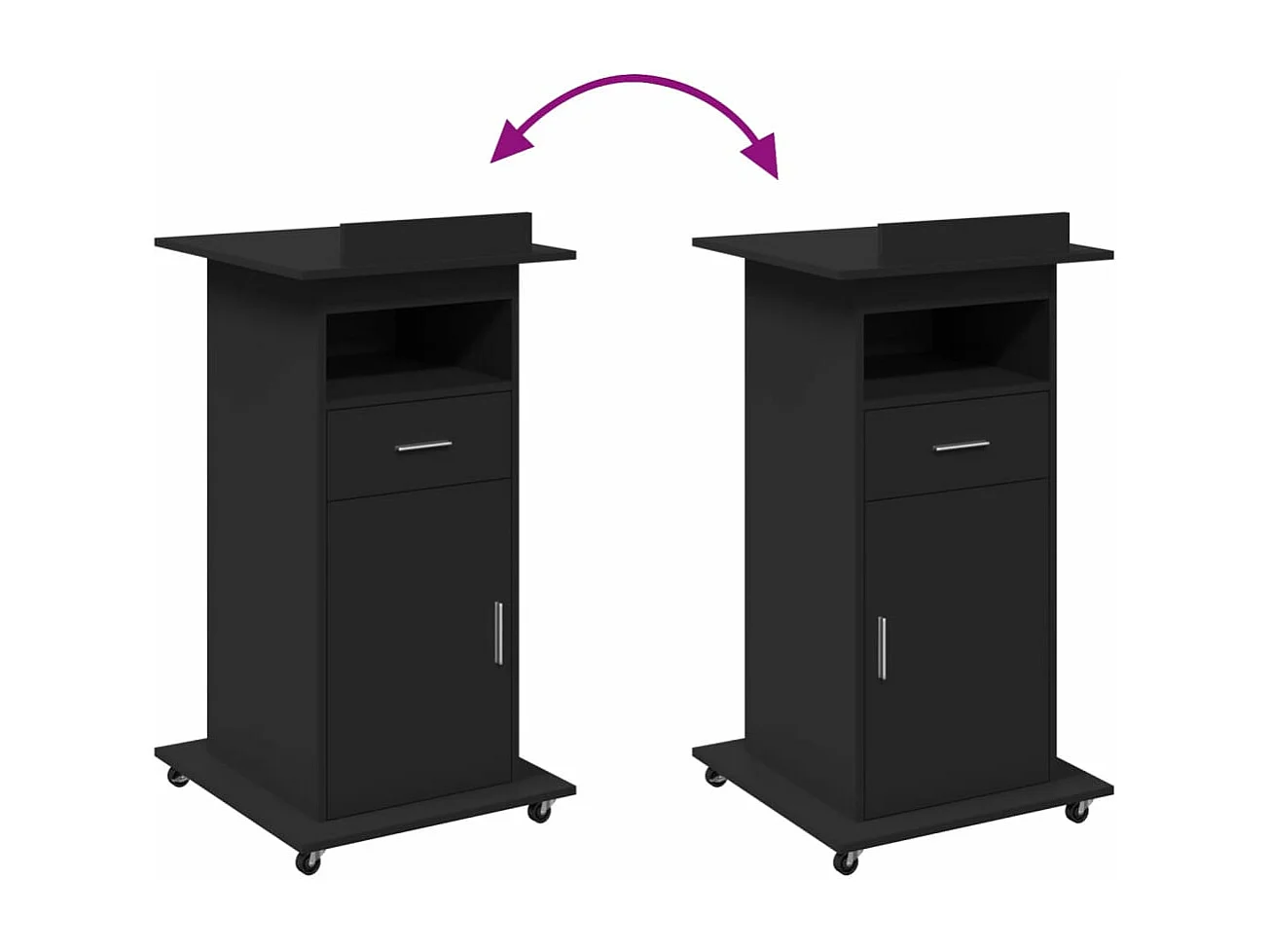 Leggio con Ruote e Cassetto Nero 55x55x107 cm in Multistrato