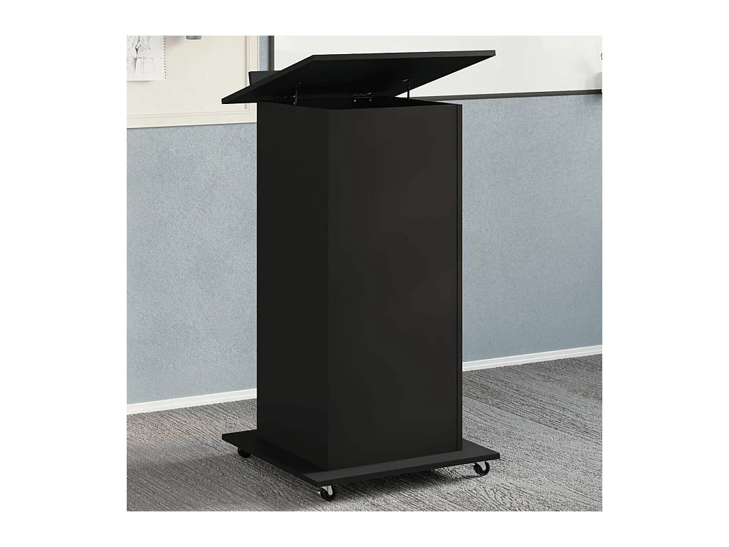 Atril con ruedas y cajón madera ingeniería negro 55x55x107 cm